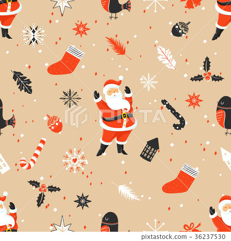 Merry Christmas seamless pattern with Santa Claus - Stock Illustration ...