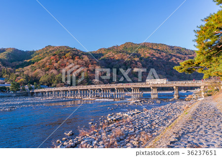 Japan Fall Kyoto Arashiyama Togetsu Bridge And Stock Photo