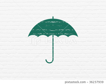 Protection concept: Umbrella on wall background Protection concept: Umbrella on wall background 36237939