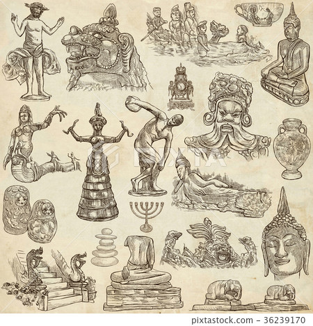 native and old art_hand drawn collection on paper 36239170