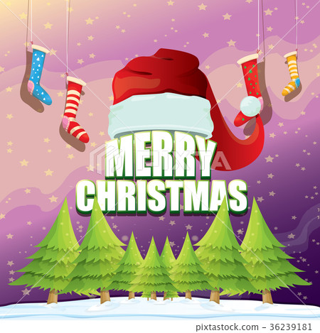 vector Christmas greeting card with red santa hat - Stock Illustration ...