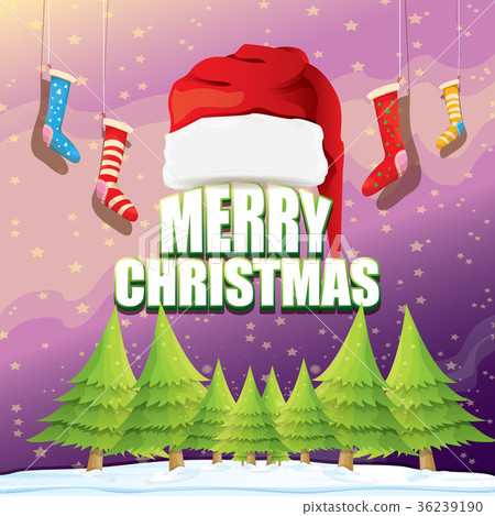 vector Christmas greeting card with red santa hat - Stock Illustration ...