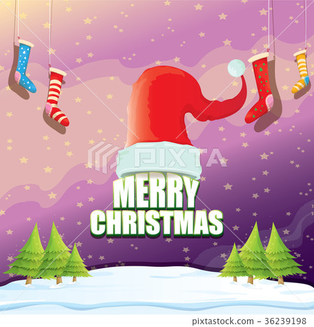 vector Christmas greeting card with red santa hat 36239198