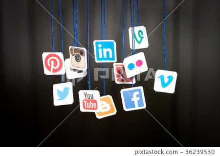 Popular social media website logo printed on paper Popular social media website logo printed on paper 36239530