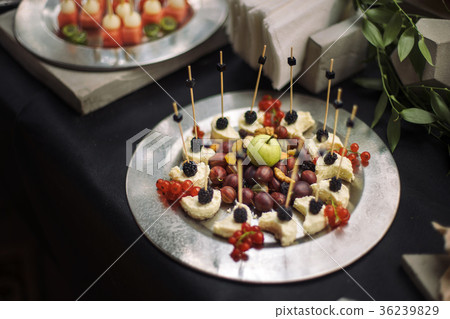 Silver plate with blackberries, currants Silver plate with blackberries, currants 36239829