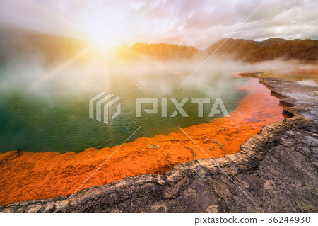 Champagne pool in Rotorua, New Zealand at Sunrise 36244930