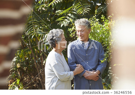 家庭，老夫妻，丈夫，妻子，步行，花園 36246556