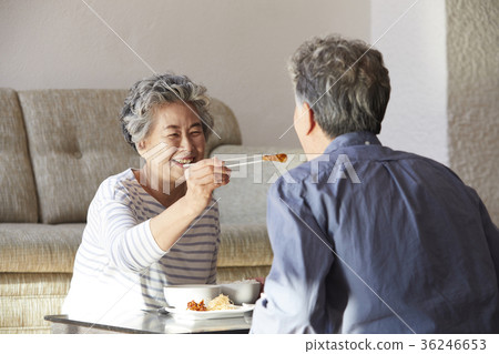 Family, elderly couple, husband, wife, feeding 36246653