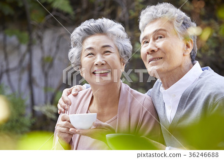 家庭,老夫妻,丈夫,妻子,花園,杯子 家庭,老夫妻,丈夫,妻子,花園,杯子 36246688