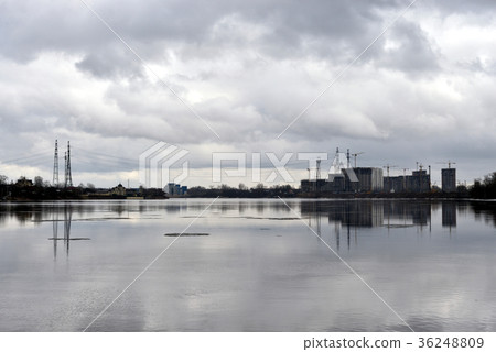 View of river at cloud winter day. View of river at cloud winter day. 36248809