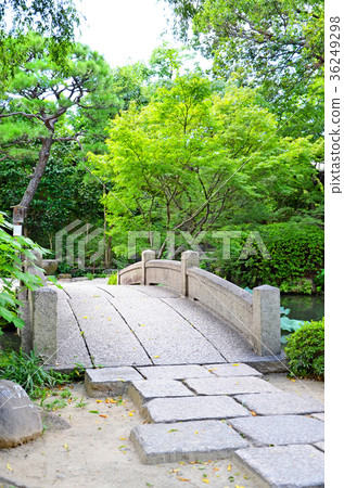 大阪四天王寺的日本庭園 照片素材 圖片 圖庫