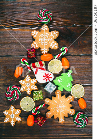 Christmas tree with candy from gingerbreads, sweet Christmas tree with candy from gingerbreads, sweet 36250197