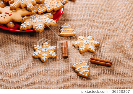 Christmas gingerbread cookies homemade in plate  36250207