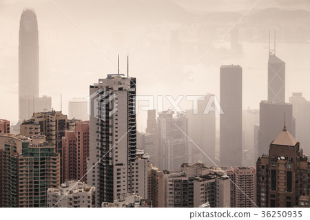 Skyline of Hong Kong city in foggy day 36250935