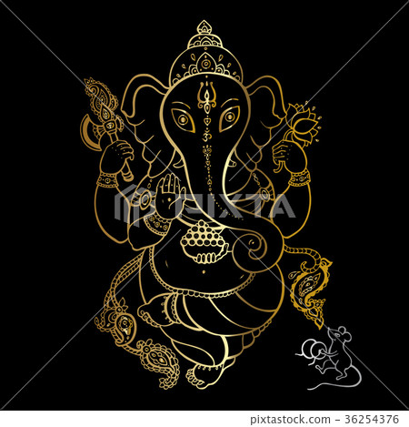 Golden Ganapati Meditation in lotus pose 36254376
