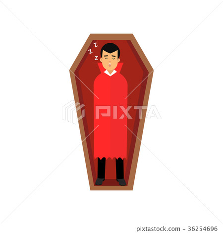 Vampire character sleeping in wooden coffin, Count 36254696