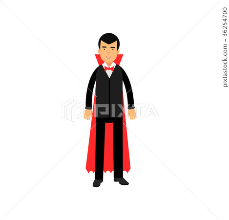 Vampire character wearing black suit and red cape Vampire character wearing black suit and red cape 36254700