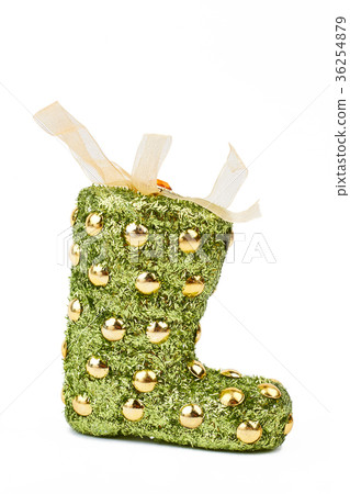 Green and gold Christmas festive sock. Green and gold Christmas festive sock. 36254879