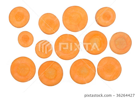 Chopped carrot slices isolated on white background Chopped carrot slices isolated on white background 36264427
