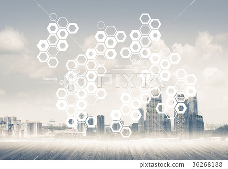 Natural background with modern cityscape wooden floor and media Natural background with modern cityscape wooden floor and media 36268188