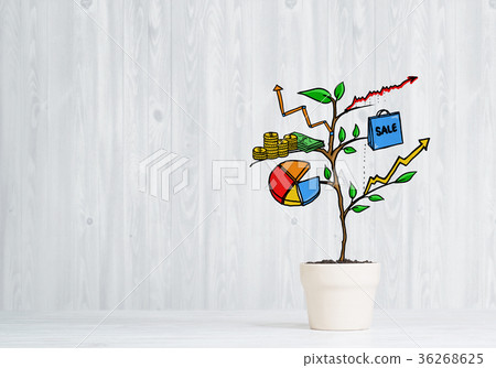 Drawn income tree in white pot for business investment savings and making money Drawn income tree in white pot for business investment savings and making money 36268625