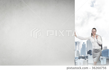 Woman and concrete empty banner 36268756