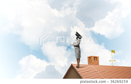 Concept of security and privacy protection with camera headed woman 36269259