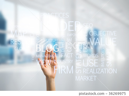 Concept of modern business with palm choocing on of keywords for success Concept of modern business with palm choocing on of keywords for success 36269975