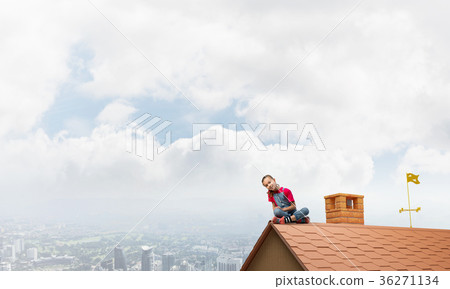 Concept of careless happy childhood with girl exploring this world Concept of careless happy childhood with girl exploring this world 36271134