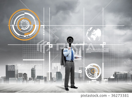 Concept of security and privacy protection with camera headed ma 36273381