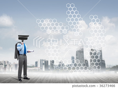 Concept of security and privacy protection with camera headed man 36273466