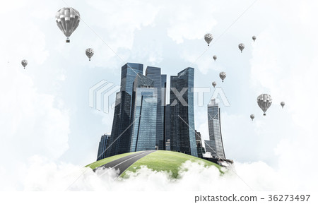 Concept of eco green life as elegant business center on white cl 36273497