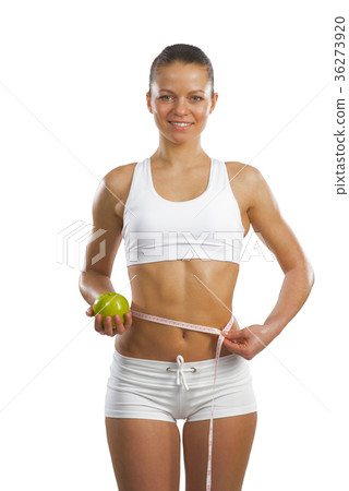 young attractive woman with measuring tape young attractive woman with measuring tape 36273920