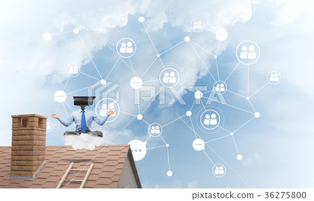 Concept of security and privacy protection with camera headed man meditating Concept of security and privacy protection with camera headed man meditating 36275800