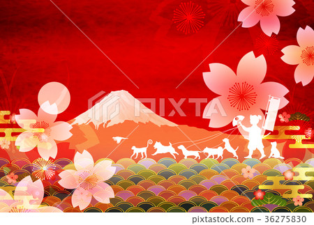 新年卡，富士山背景 36275830