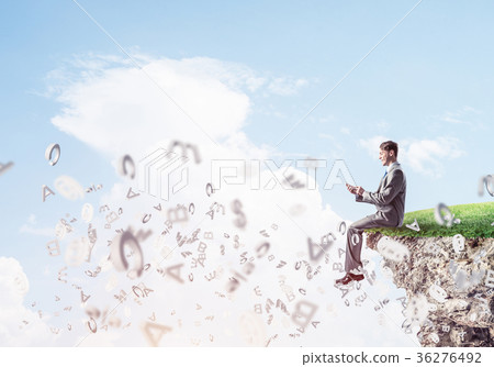 Student guy in suit with smartphone in hands send message Student guy in suit with smartphone in hands send message 36276492