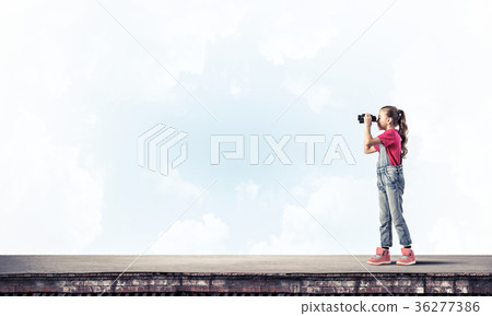 Concept of careless happy childhood with girl of school age look Concept of careless happy childhood with girl of school age look 36277386