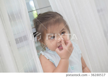 Little Asian girl picking her boogers 36280517