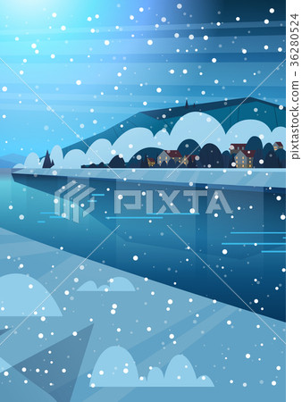 Night Landscape Of Winter Village Houses Near 36280524