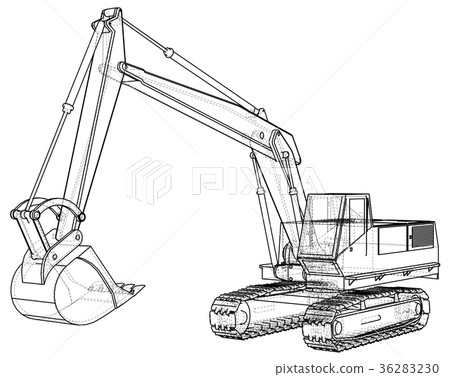 Excavator. Abstract drawing. Wire-frame. EPS10 36283230