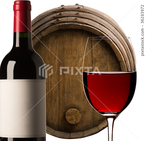 Barrel Wine, Bottle of Wine, Glass of red wine  36283972