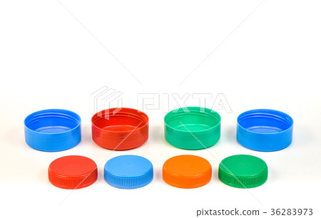 Plastic bottle screw caps isolated on white 36283973