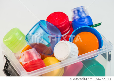 Plastic bottle screw caps isolated on white 36283974