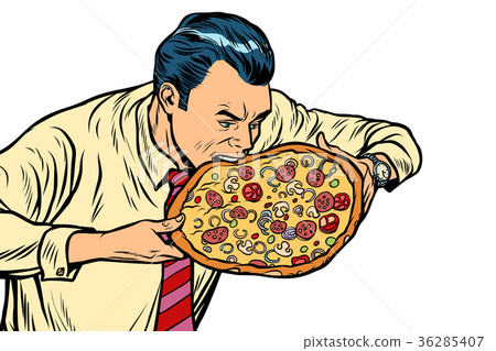 man eating pizza, isolated on white background man eating pizza, isolated on white background 36285407