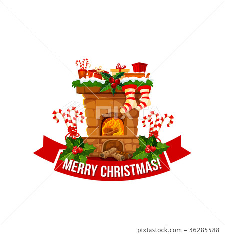 Merry Christmas fireplace chimney vector icon Merry Christmas fireplace chimney vector icon 36285588