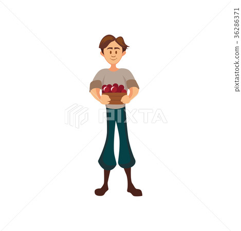 Male farmer standing with basket of cherry Male farmer standing with basket of cherry 36286371