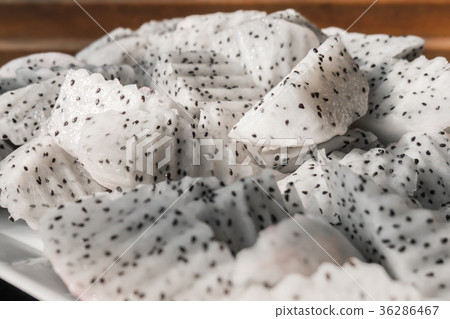 Close up slices of white dragon fruit Close up slices of white dragon fruit 36286467
