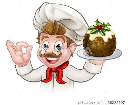 Chef Holding Christmas Pudding Chef Holding Christmas Pudding 36286597