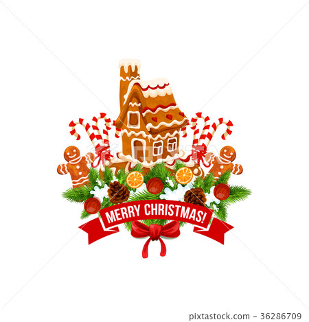 Merry Christmas Vector Ginger Cookie House Stock Illustration