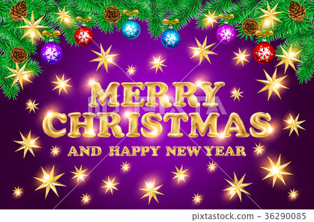 Merry christmas Happy New Year gold star purple Merry christmas Happy New Year gold star purple 36290085